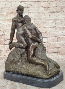 SIGNIERTE BRONZE SKULPTUR FRANZÖSISCHER RODIN "DER KUSS" KLASSIKER AUF MARMOR AKT FIGUR - Bild 1 von 10