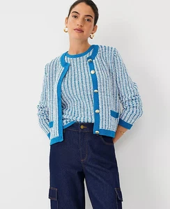 NWT $148 Ann Taylor Two-Toned Stitched Sweater Jacket Knit Cardigan sz S - Picture 1 of 4