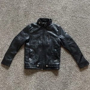 Men’s Black Leather Motorcycle Jacket KH Schoarrow Knhor Faux Fur Inside Medium - Picture 1 of 22