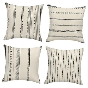 Set of 4 Throw Pillow Covers Pattern Black and White 22" x 22" (Pack of 4) - Picture 1 of 8