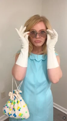 Vestido Aqua Retro MCM Vintage Cuello Festoneado Verde azulado Damas Mujeres’s L Midcentury Foto 1 de 4