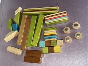 Lote de bloques de madera magnéticos Tegu madera construcción creativa 44 piezas rueda casa de juguete - Imagen 1 de 8