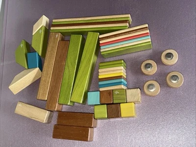 Lote de bloques de madera magnéticos Tegu madera construcción creativa 44 piezas rueda casa de juguete Foto 1 de 4