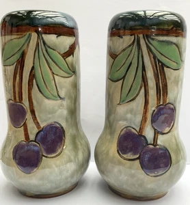 A pair of Royal Doulton stoneware vases with stylised fruit decor 8" Early 20thC - Picture 1 of 11
