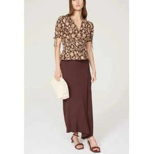 10 Crosby Derek Lam Größe 8 Puffärmel VNeck Rhea Bluse Top Resort braun geblümt - Bild 1 von 14