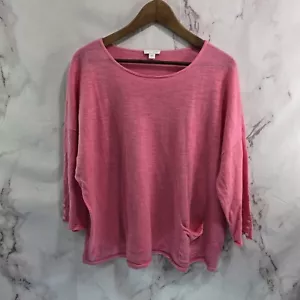 J Jill Shirt Damen Large Leinen U-Ausschnitt Tasche Kaugummi Langarm - Bild 1 von 10