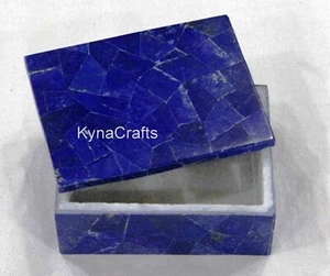 Marble Jewelry Box Lapis Lazuli Stone Overlay Work Giftable Box with Classy Look - Picture 1 of 7