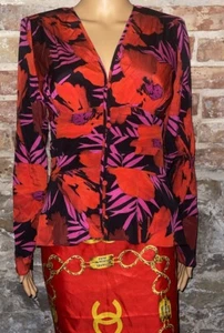 NICE! Veronica Beard Pevero Red Floral Ruched Stretch Silk Top Blouse Size 2 - Picture 1 of 12