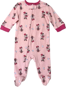 Disney Baby rosa Langarm Reißverschluss Minnie Mouse Einteiler Pyjama mit Füßen 3-6 Monate - Bild 1 von 2