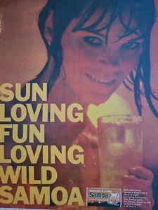 1964 sexy brünette Schnee Ernte Samoa hell kühn wild Orangensaft Getränk Anzeige - Bild 1 von 1
