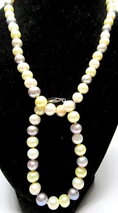 Genuine White Gray & Yellow Pearl Sterling Silver 925 Necklace Bracelet Set NIB - Picture 1 of 3