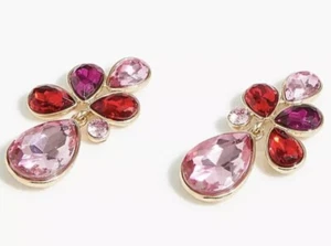 J Crew Soft Fuchsia Crystal Petal Cluster Teardrop Gold Drop Statement Earrings - Picture 1 of 2