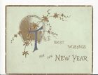 VICTORIAN NEW YEAR CARD - ART NOUVEAU EMBOSSED GOLD LEAVES