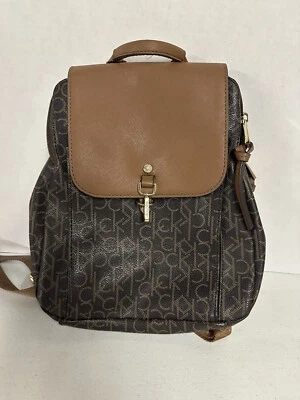 Calvin Klein Signature Mini Backpack Purse Bag Dark Brown Mongram PVC Leather - Image 1 of 4