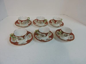 Sechs goldene handbemalte Bone China Tassen- & Untertassensets aus dem besetzten Japan - Bild 1 von 3