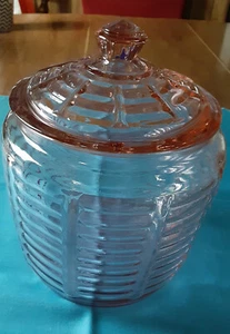 Anchor Hocking Manhattan Pink Depression Glas Keksdose mit Deckel - Bild 1 von 3