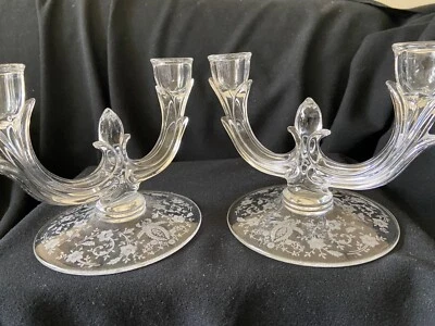 Fostoria Prelude Two Light Candleholders Pair - Image 1 of 3