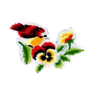 Crimson Bird Patch — Iron On Badge Embroidered Motif — Red Birds Patches Cute - Picture 1 of 3