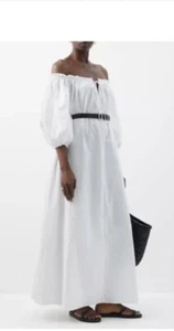 MATTEAU Off Shoulder Broderie Maxi Dress Sz 2 / 8 White - Picture 1 of 10