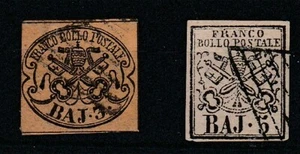 FRANCOBOLLI - 1852 STATO PONTIFICIO 3+4 BAJ D/7441 - Foto 1 di 1