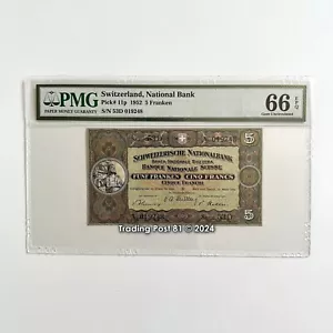 SWITZERLAND - 1952 - 5 Franken - see full details below - PMG 66 EPQ GEM Unc. - Picture 1 of 2