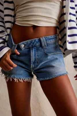 Free People CRVY High Voltage Denim Shorts, Blue, W25, RRP $88 - Image 1 of 2