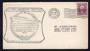 USA 1933 Washington DC Cover, in Memoriam of US Navy Airship AKRON - Picture 1 of 2