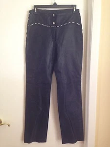 JR Leder schwere schwarze Leder Motorradhose mit Sunburst Silber Nieten 0 - Bild 1 von 7