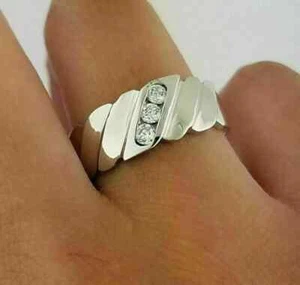 10k White Gold Finish 1 Ct Lab Created Diamond Round Wedding Pinky Band Ring - Picture 1 of 5