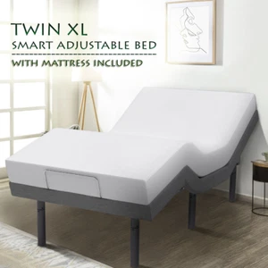 Twin XL Adjustable Bed w/ 14" mattress, Dual massage, app control, remote, USB - Picture 1 of 6