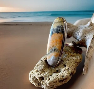 Anillo de piedras preciosas de jaspe abejorro talla 9,5 - chapado en plata de ley - nuevo - Imagen 1 de 4