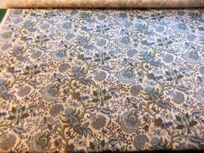 6m00 de satin vintage années 70 motif Perse bleu - largeur 1m43 - Photo 1/4