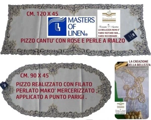 LINO  PIZZO TOMBOLO E CANTU' FATTO A MANO  CON ROSE E PERLE , ESCLUSIVO COMPOSE' - Picture 1 of 13