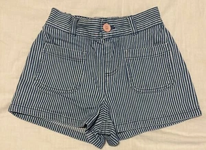 Mini Boden Blue and White Striped Denim Shorts EUC Girls Size 7 - Picture 1 of 3