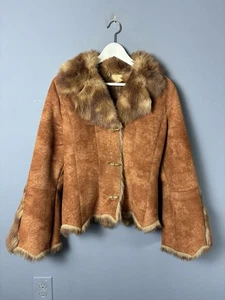 Vintage 70er Jahre Damen S braun Penny Lane Style Kurzmantel Jacke ausgestellte Ärmel - Bild 1 von 9