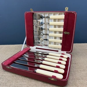 VINTAGE FIRTH STAYBRITE VERZIERTES DESIGN FISCHGABEL & MESSER BESTECK 12ER SET - Bild 1 von 10