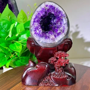 2.95LB Natural Amethyst Dinosaur Egg Quartz Crystal Mineral Specimen +base - Picture 1 of 14