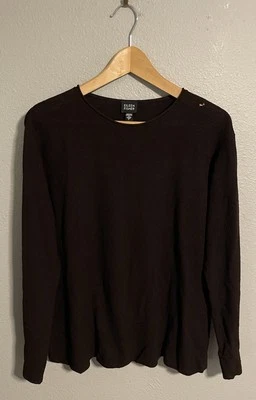 Eileen Fisher Womens Top Large Dark Brown Wool Long Sleeve Normcore READ FLAW - Image 1 of 4
