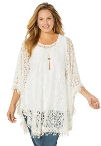 Catherines Women's Plus Size Anywear Stretch Lace Poncho - Picture 1 of 5