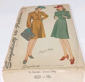 1930s/40s Vintage Womens Size 20 Bust 38 Simplicity Pattern #4523 15 cents - Picture 1 of 6