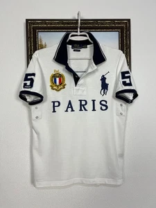 Polo Ralph Lauren Paris 5 Big Pony White Shirt Mens Jersey Spell Out Logo Slim M - Picture 1 of 17