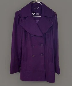Guess Peacoat Jacket Coat Wool Blend Lined Insulated Eggplant Women Sz L Button - Picture 1 of 8