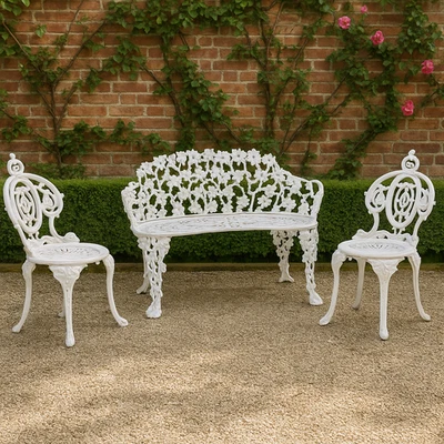 Cast Iron Garden Settee and Two Side Chairs - Image 1 of 4