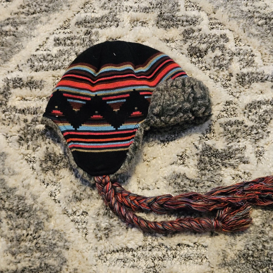 Burton шляпа траппер вязаный уха клапан искусственного меха с подкладкой женщин черный многоцветный лыж - Изображение 1 из 4