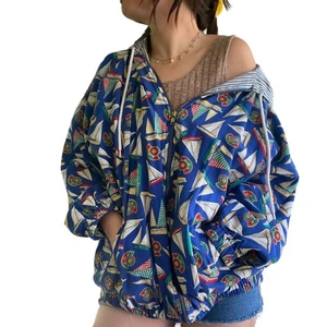 Vintage David Brooks Blue Cotton Sailboat Zippered Hoodie Jacket XL - Picture 1 of 7