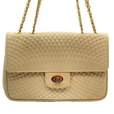 Bolso de Hombro Bally Acolchado Cadena Clásico Off White Beige Dorado Cuero 25cm Foto 1 de 4