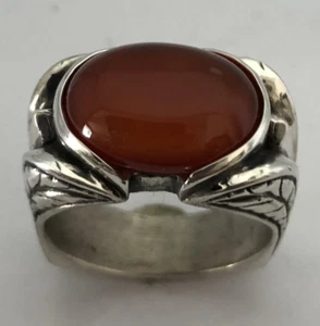 MJG PLATA ESTERLINA 16 X 12MM CABINA DE CORNALINA. ANILLO. GRABADO ANTIGUO. TALLA 9 1/2 - Imagen 1 de 7