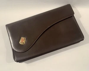 Vintage Dofan France Brown Leather Envelope Clutch Purse, Elegant Saddle Style - Picture 1 of 9