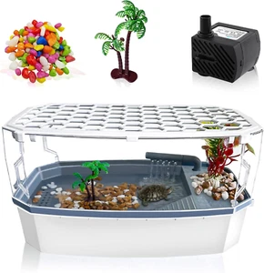 Small Turtle Tank with Lid, Acrylic Turtle Aquarium with Water Pump, Full View V - Picture 1 of 12