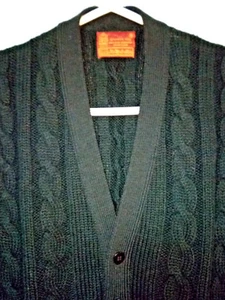 VTG Kings Road Sears Belted 100% Wool V Neck Cable SWEATER VEST Black Sz Medium - Picture 1 of 7